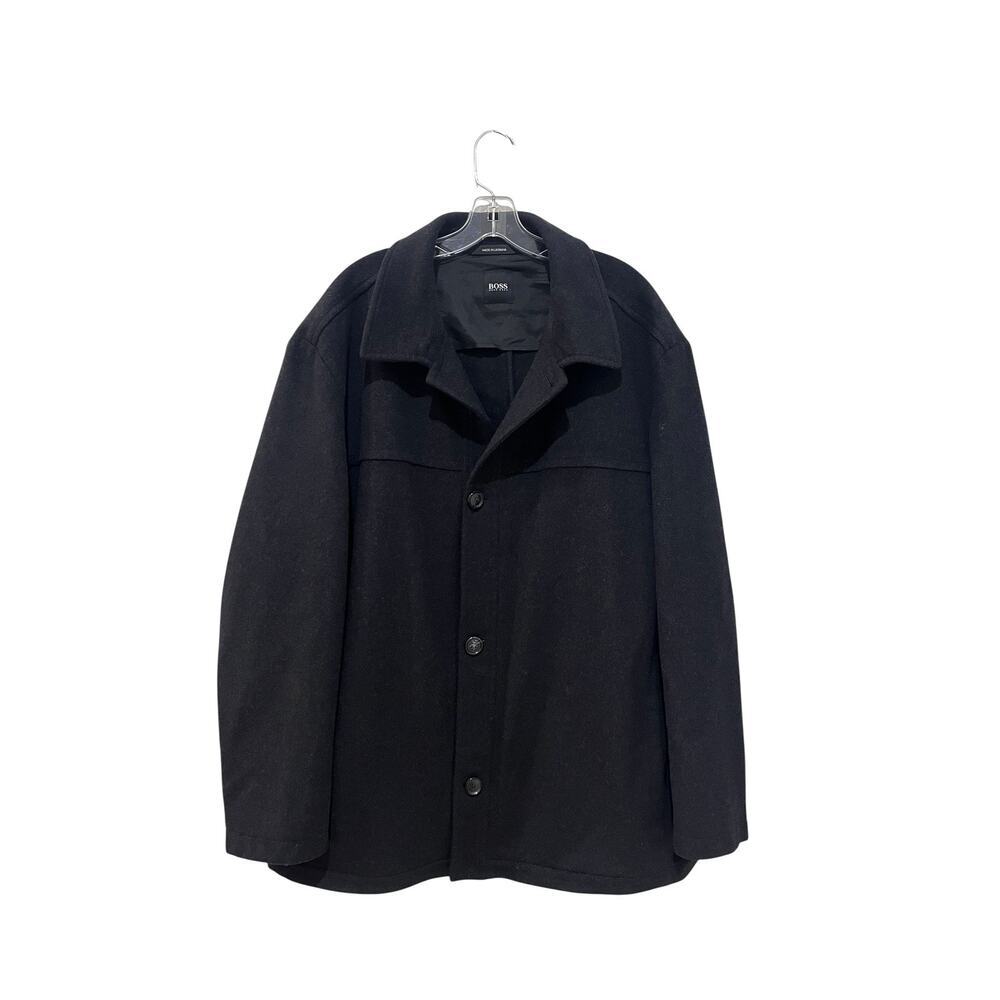 Hugo Boss Overcoat Mens 48R Black Wool Cashmere Mid Length Button Front Chester